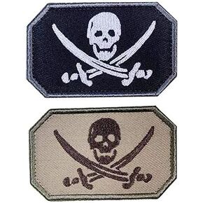 Antrix 2 Pcs Pirate Jolly Roger Cross Swords Skull Skeleton Bone Zombie Ghost Embroidered Military Badge Emblem Patches Hook & Loop Badge for Hats Backpacks Bags Jackets
