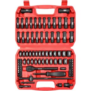 1/4-Inch Drive Impact Socket Set, 24 Pieces, 6 Point, SAE/Metric, 5/32 Inch - 9/16 Inch, 4mm - 15mm, Deep, Cr-V Steel