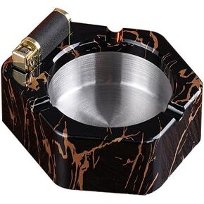 Cigarette/Cigar Ashtray Ash Holder with Kerosene Refillable Lighter Household Stainless Steel Ash Tray Great Gift for Men Birthday Christmas No Oil (Carbon Fibre)
