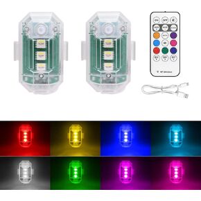 2PCS Wireless LED Strobe Lights with Remote Control, 8 Colors USB Rechargeable Anti-Collision Warning Light, High Brightness Wireless LED Lights for Car Drone Truck Motorcycle Aircraft Bike in Kuwait