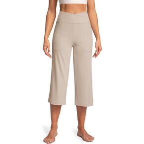 Women's Capri Pants High Waist Yoga Capri with Pockets Crossover Casual Crop Capris Pants
