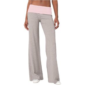 Women's Straight Leg Pants Fold Over Y2k Elastic Waist Yoga Casual Pants Casual Going Out Trousers Streetwear