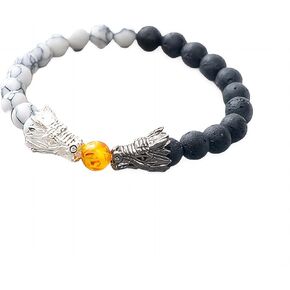 tenghong2021 Dragon White Turquoise Topaz Beaded Bracelets for Women Handmade Adjustable Strech Bracelet Dragon's Head Beaded Elastic Bracelet Feng Shui Lucky Amulet Bracelets for Men Gift Jewelry