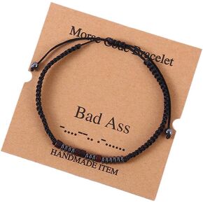 Natural Stone Braided Beads Inspirational Bracelet Morse Code Bracelets Letter Number Beads Weave Bracelet Holiday Festival Birthday Graudation Gifts - Bad Ass