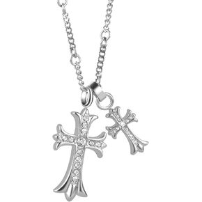Cross Pendant for Car Rear View Mirror Decor Accessories Stainless Steel Rhinestone Crosses Amulet Jewelry Adult Men Christian Gift (Silver)