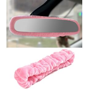 Rear View Mirror Cover,Rearview Mirror Decor,Car Accessories Elastic Plush Auto Rear View Mirror Protector,Car Rearview Mirror Cover,Automotive Interior Decoration for Car,SUV,Truck,RV (Pink)