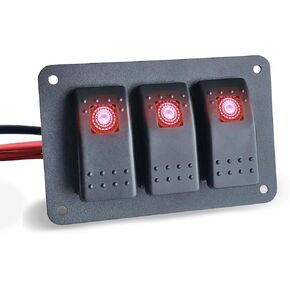 MGI SpeedWare 3 LED Rocker Switch Panel, 12/24vDC Automotive and Marine, Black Powdercoat Steel (Blue)