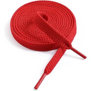 VSUDO Upgrade 45" Double Layer Weave Flat Shoelaces, 5/16" Wide Flat Shoe Laces for Adults & Kids Sneakers or Athletic Shoes [1Pair-Red-114CM]
