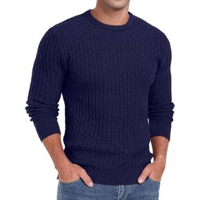 Askdeer Men's Crewneck Pullover Sweater Waffle Long Sleeve Casual Sweater Soft Knit Waffle Texture Sweater Ribbing Edge