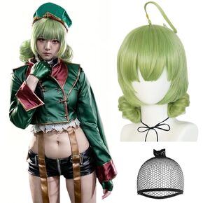 Araga Kiwi Wig for Women Gushing over Magical Girls Wig Short Green Wig with 2 Buns for Halloween Costume Party Outfit Green Cosplay Wig with Twin Tails for Adult Christmas+ Wig Cap