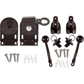 Lifepefe Bunge kit+cordless bracket+new end cover, universal replacement mounting bracket kit for outdoor/indoor sun blind (brown)