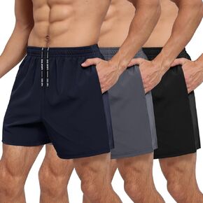 3 Pack Men's Gym Athletic Shorts - 5" Quick Dry Running Workout Shorts with Zipper Pockets for Casual Basketball