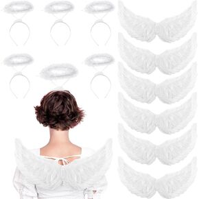 SATINIOR 12 Pcs Angel Wings and Headband for Kids Angel Costume Adult for Halloween Christmas Cosplay Party, Small Size (White)