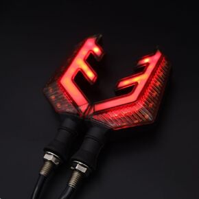 2 Universal Motorcycle LED Turn Signal Deer Horn Shaped Dual Color Front and Rear Indicator Lights, Amber Flowing and Red Daytime Running Lights, Waterproof 12V Motorcycle Handle LED Light