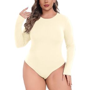Plus Size Bodysuit for Women Casual Fall Long Sleeve Crewneck Stretchy Body Suit Tops