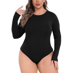 Lastshe Plus Size Bodysuit for Women Casual Fall Long Sleeve Crewneck Stretchy Body Suit Tops in Kuwait