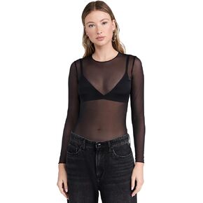 commando Women's Chic Mesh Crew Neck Long Sleeve Thong Bodysuit