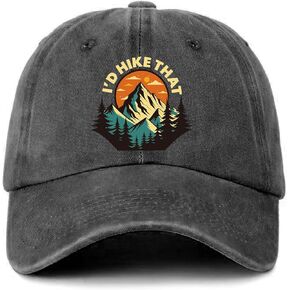 Funny Hiking Hat I'd Hike That Retro Mountains Printed Baseball Cap Classic Cotton Adjustable Washed Baseball Hat for Men Women Great Trucker Hat Gift for Dad Mom Friend Camper Hiking Lover