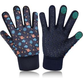 AOTOW Kids Winter Touchscreen Gloves: Boys & Girls Warm Fleece Sport Gloves Aged 4-12 Childrens (Gray & Blue & Camouflage)