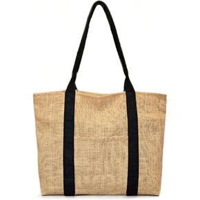 Beach Bag - Large Woven Beach Tote Bag - Boho Chic Travel Tote Bag With Hat Holder Strap, Water Resistant inner linner. (Wide, Sand)