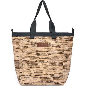 Cork Tote Bag with Zipper, 15 Inch Large Capacity Tote Bag for Women Work And Travel,Laptop Bag With Pocket
