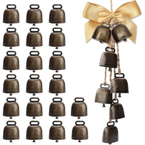20 Pcs Christmas Cow Bells Hanging Ornament, Vintage Cow Bells Metal Brass Bronze Color Bells Rustic Xmas Tree Wall Wreath Outdoor Indoor Farmhouse Decorations