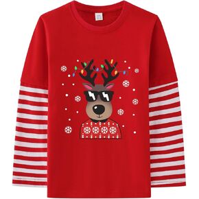 Toddler Boys Christmas Shirts Girls Long Sleeve Outfit Little Kids Xmas Funny Santa Claus Graphic Tee Tops Clothes 2-7 Years