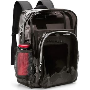 Clear Backpack School Bag Stadium Approved Heavy Duty Large PVC Laptop Transparent Backpack See Through Backpack for Sports, Work, Stadium, Security, Travel, College - H18''xW14''xD8“ - Black