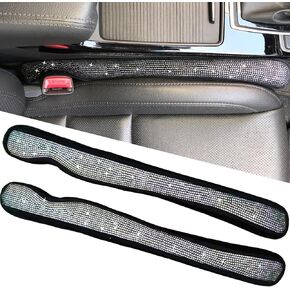 Bling Car Seat Gap Filler, Rhinestone Crystal Seat Gap Blocker-Set of 2, Bling Car Accessories for Women Girls, Universal for Car SUV Truck (White)