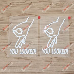 2X White 4'' You Looked Decal Vinyl Sticker Car Computer Circle Game Hand Sign Style b