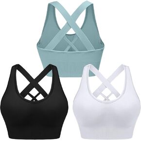 Sykooria Women Sports Bras High Impact Strappy Cross Back Padded Workout Bras for Running Yoga Gym