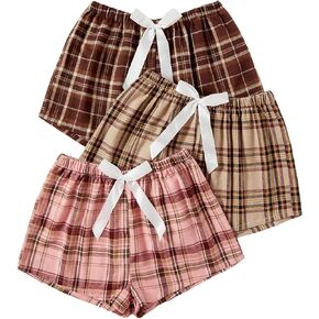 Milumia Women's 3 Pack Pajama Shorts Plaid Elastic Waist Pj Sleep Shorts