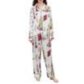 Juakoso Women Christmas Pajamas Sets Cute Print Silk Satin Lounge Sets Y2k Long Sleeve Shirt Pants Pjs Sets Sleepwear