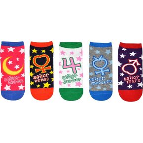 Sailor Moon Socks Cosplay (5 Pair) - (Women) Sailor Moon Astronomical Symbols Low Cut Socks - Fits Shoe Size: 4-10 (Ladies)
