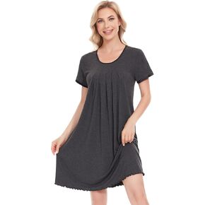 NACHILA Nightgowns for Women-Viscose Made from Bamboo, Short Sleeve Nightshirt Pleated Sleepshirts Soft Sleepwear