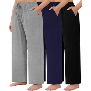 3 Pack Plus Size Women's Pajama Pants Modal Wide Leg Lounge Yoga Pants with Pockets Drawstring Baggy Palazzo Jogger