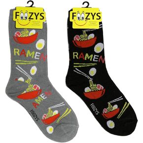 Foozys Women’s Crew Socks | Fun Cute Ramen Food & Drink Novelty Socks | 2 Pair