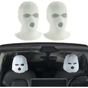 2 PCS Car Headrest Cover, Terylene Personalized Headrest Cover for Cars, Funny Car Accessories, Funny Hat Car Interior Decoration, Spoof Face Car Seat Headrest Cover for Most Cars (White)