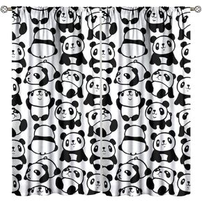 Black White Window Curtains Panda Pattern Asian Cute Animal Cartoon Bear Window Decor for Kids Girls Boys Bedroom Nursery, Blackout Window Treatments 2 Panels 42" W X 45" L