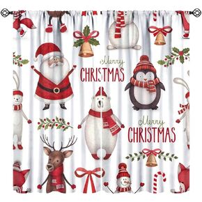 Winter Forest Curtains, Xmas Tree Reindeer Elk Forest Blue Christmas Snowflake Print Window Drapes for Holiday Bedroom Living Room, 42" W X 45" L, Decor