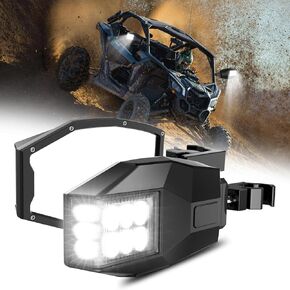 UTV Side Mirrors with Lights Aluminum Fit All 1-2 Inch Roll Bar Cage, Side Rear View Mirrors with LED Spot Light Compatible with UTV ATV Can am Maverick X3 Polaris RZR XP 1000 Yamaha