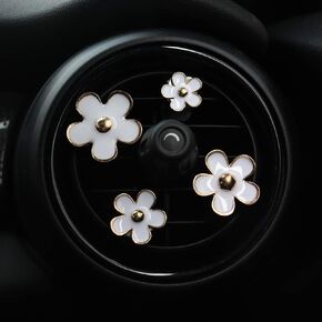 INEBIZ Cute Daisy Flowers Air Vent Decorations Clips Car Air Freshener Girly Charm Automotive Interior Aesthetic Decor Accessories for Women (White)