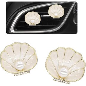 2pcs Seashell Car Air Freshener Vent Clips Cute Scallop Air Vent Clips for Women Car Interior Beige Beach Car Accessories Refillable Car Diffuser with Car Scent and Felt Mads