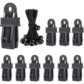 Heavy Duty Tarp Clips Lock Grip, 20 Pack Tarp Clamps Grabbers & Ball Bungee Cords for Tent Banners Cover Awnings Outdoor Camping and Car Covers (Orange)