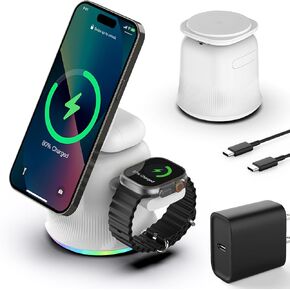 3 in 1 Cube Wireless Charger, Foldable Charger Stand, 15W Fast Wireless Charging Station for iPhone 15/14/13/12 Series, Apple Watch, AirPods (Black)
