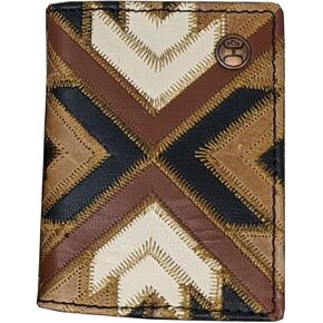 HOOEY Men's Patchwork Bi-Fold Money Clip Wallet Brown One Size
