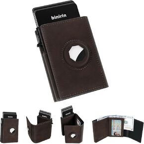 AirTag Wallet Card Holder for Men, Smart Wallet Compatible with Apple AirTag, Aluminum Pop Up Card Case, Premium Leather, RFID Blocking, Slim, Holds 1-7 Card,Cash Slot (Carbon Fiber Black)