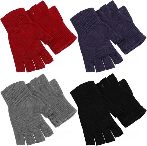 4 Pairs Fingerless Gloves for Women Half Finger Gloves Knitted Winter Typing Gloves for Women Kids in Kuwait