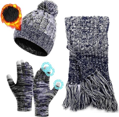 Women's winter hat scarf glove set, warm brimless urine cap with fluffy balls, thick knitted scarf in Saudi Arabia