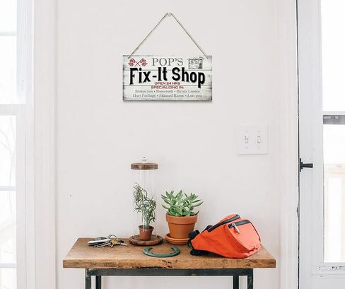 Vintage Style Sign, Pop's Fix-It Shop, Open 24 Hours. Hanging Wood Sign Home Decorative, Printed Wood Wall Art Sign, Dad Gift Garage Shop, Pop's Gift, Father’s Day Gift for Grandpa 12x6 inch in Saudi Arabia